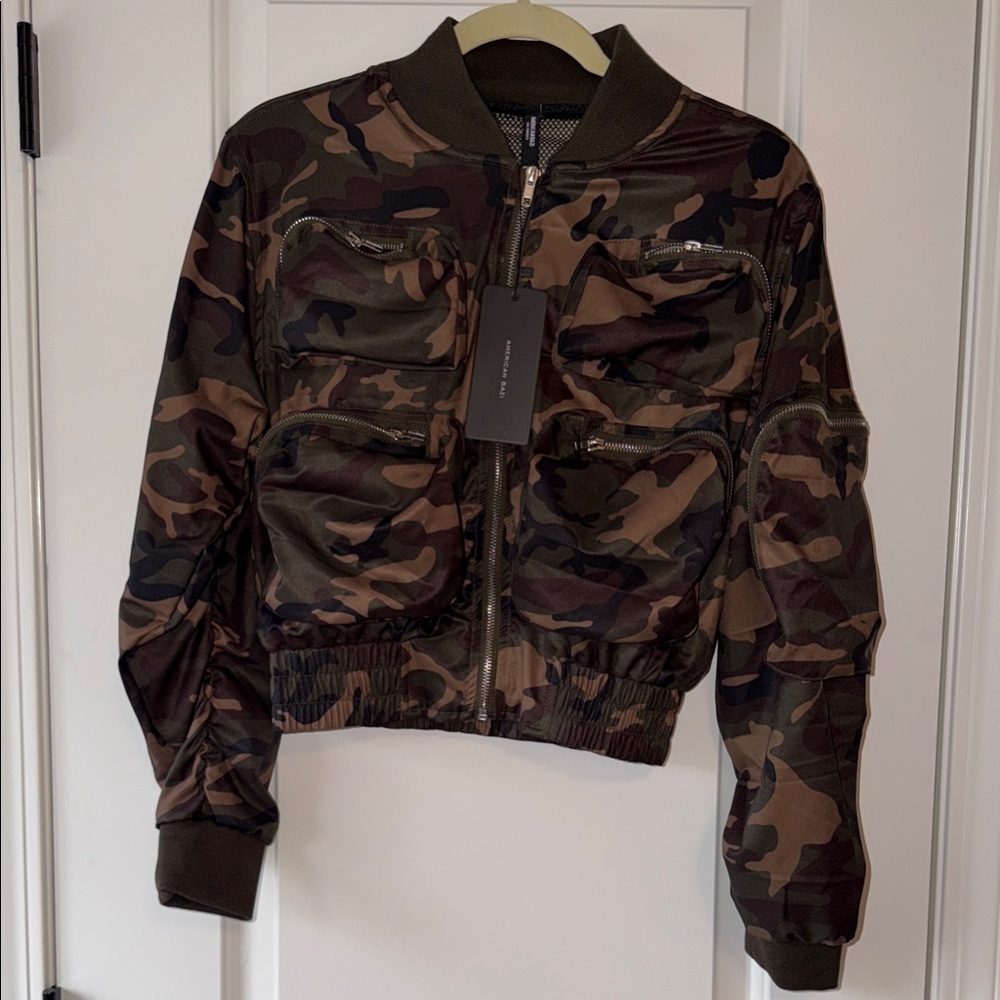 American Bazi Women's Camouflage Bomber Jacket in Green and Brown